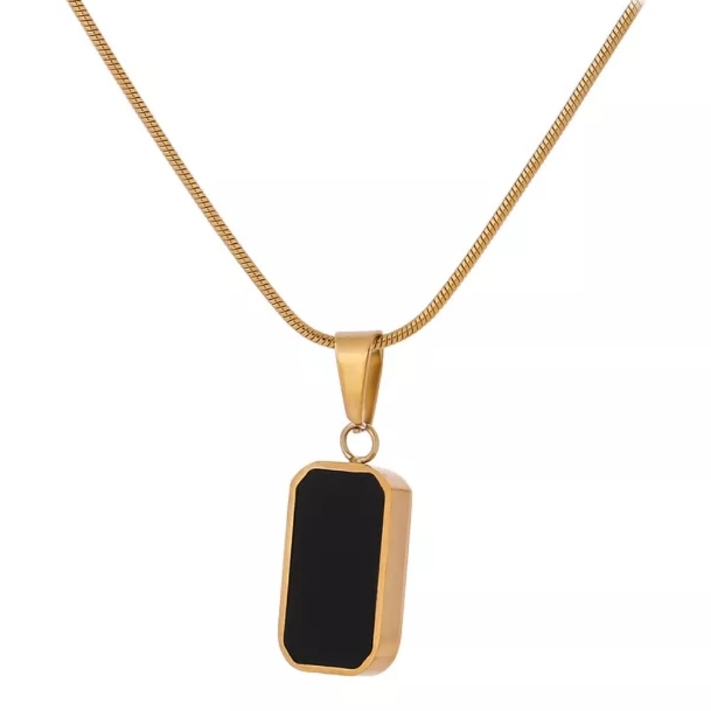 Trendy Stainless Steel Double-Sided Black White Enamel Pendant Neclace - Picture 6 of 6